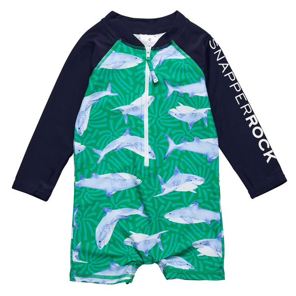 Snapper Rock Reef Shark Long Sleeve Sunsuit