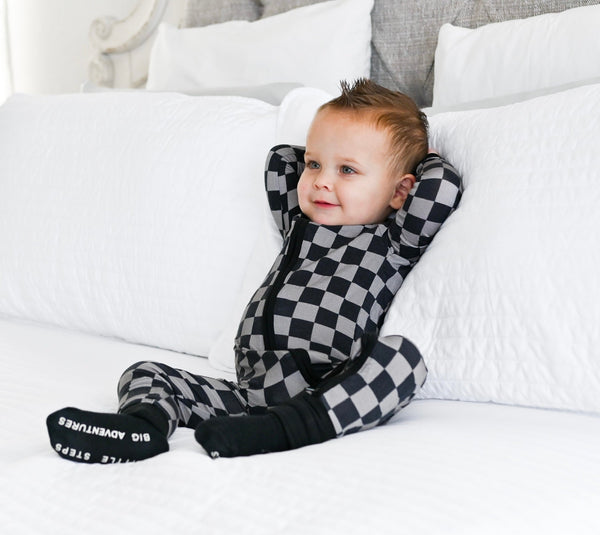 Dream Big Little Co CHARCOAL CHECKERS DREAM ROMPER