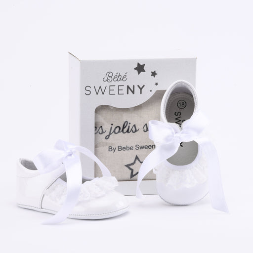 Bebe Sweeny Baby Girls White Patent Leather Pre-Walker Shoes with Lace