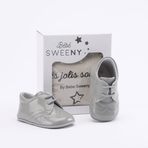 Bebe Sweeny Boys Grey Patent Leather Pre-Walker Lace Shoes