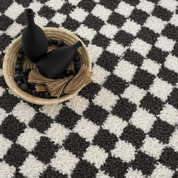 Hauteloom Kieu Black & White Checkered Area Rug