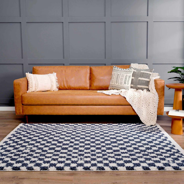 Hauteloom Kieu Blue & White Checkered Area Rug