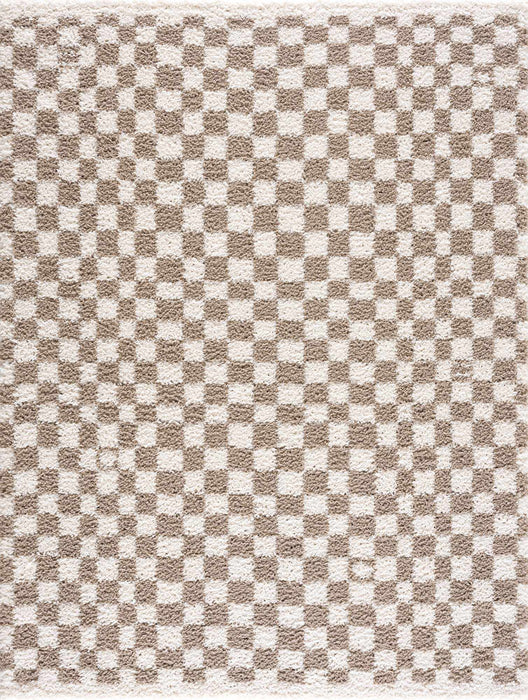 Hauteloom Kieu Light Gray & Taupe Checkered Area Rug