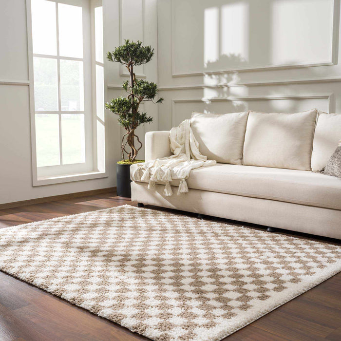 Hauteloom Kieu Light Gray & Taupe Checkered Area Rug