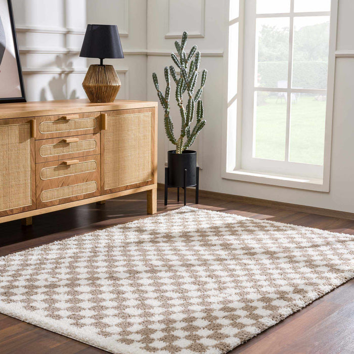 Hauteloom Kieu Light Gray & Taupe Checkered Area Rug