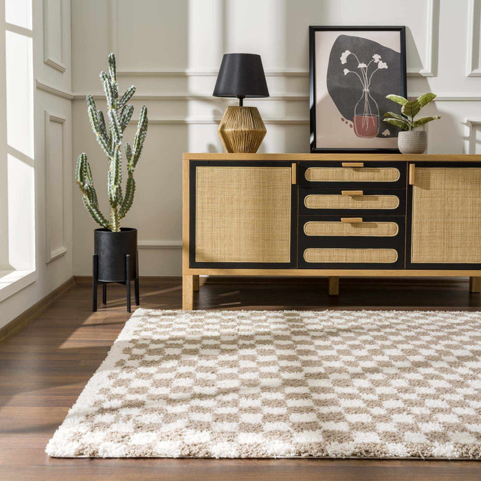 Hauteloom Kieu Light Gray & Taupe Checkered Area Rug