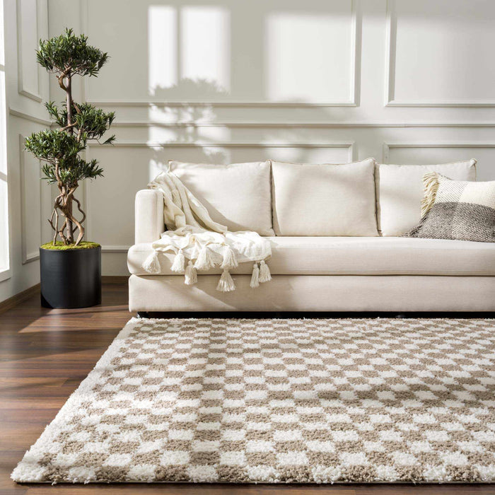 Hauteloom Kieu Light Gray & Taupe Checkered Area Rug