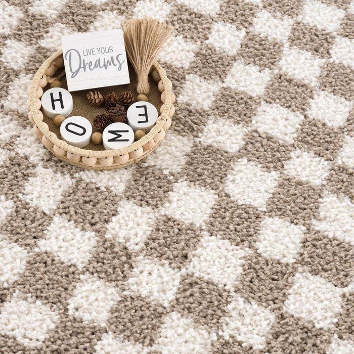 Hauteloom Kieu Light Gray & Taupe Checkered Area Rug