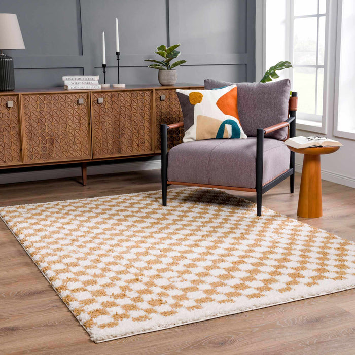 Hauteloom Kieu Yellow & White Checkered Area Rug