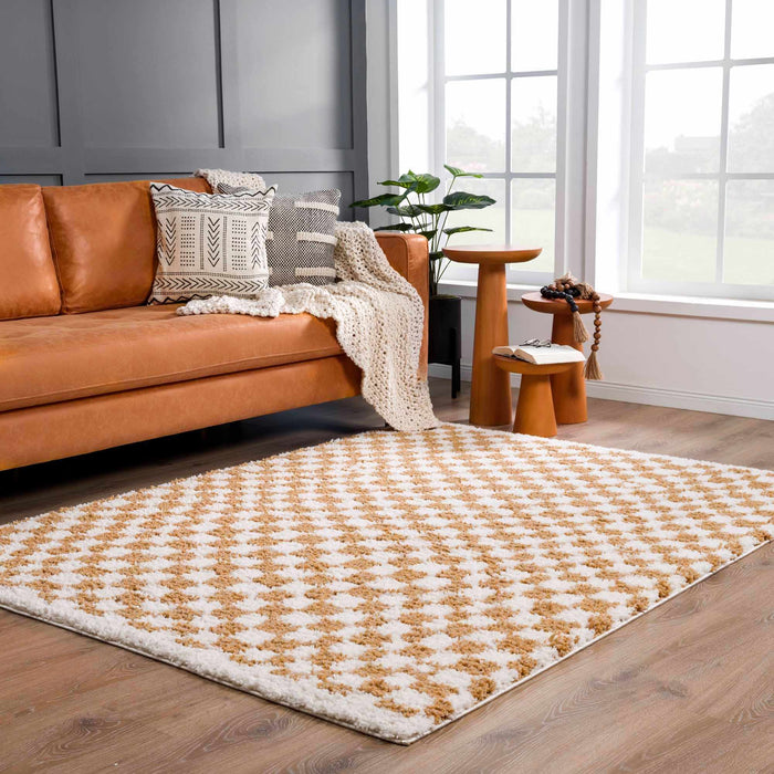 Hauteloom Kieu Yellow & White Checkered Area Rug