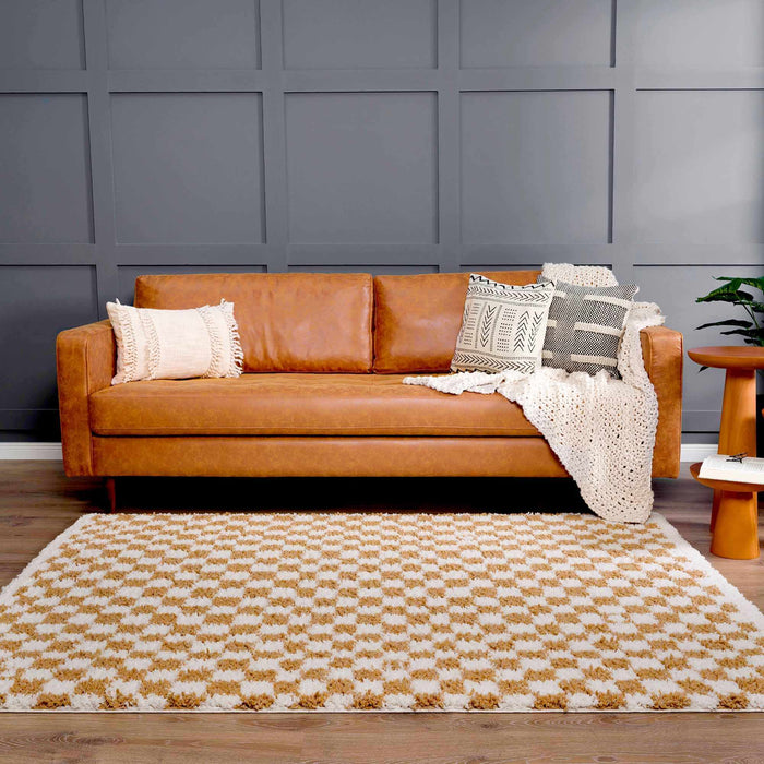 Hauteloom Kieu Yellow & White Checkered Area Rug