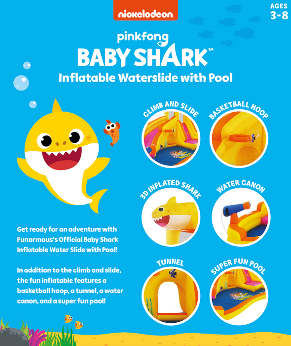 Funormous Baby Shark Inflatable Water Slide with Pool