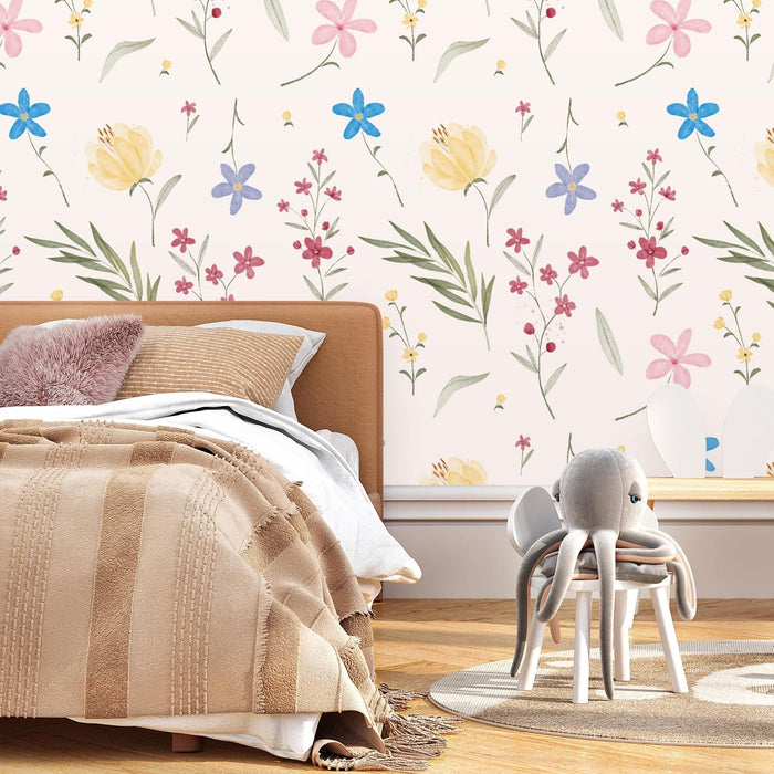 TeepeeJoy Flower Themed Nursery Wallpaper and Kids Room Wallpaper - Beaming Floras