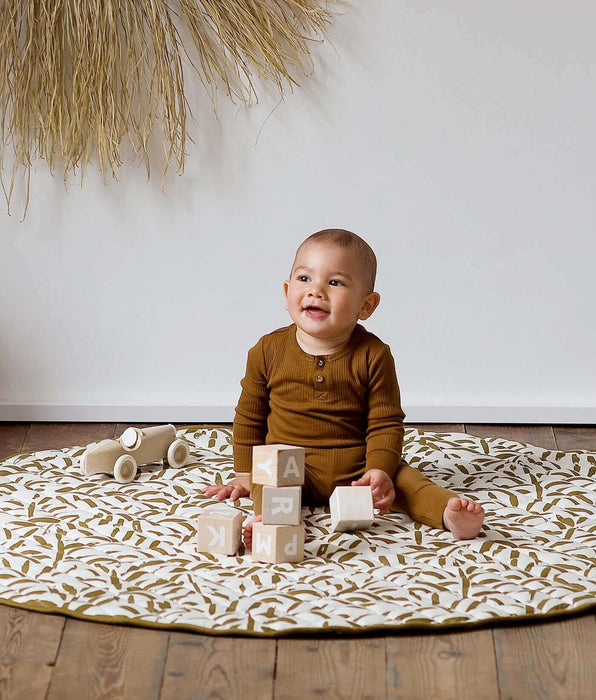 Toddlekind Quilted Cotton Reversible Playmats | Leaves - Sand Castle