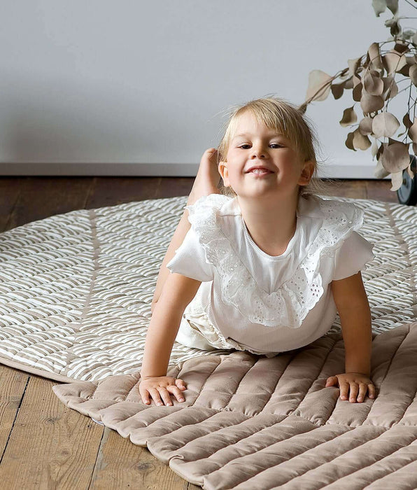 Toddlekind Quilted Cotton Reversible Playmats | Leaves - Tan