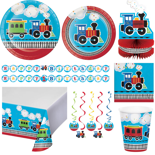 Party Decorations All Aboard Train Birthday Party Kit for 8 - 48 Total Pieces