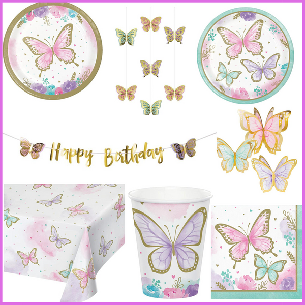 Party Decorations Butterfly Shimmer 50 Piece Birthday Party Kit for 8