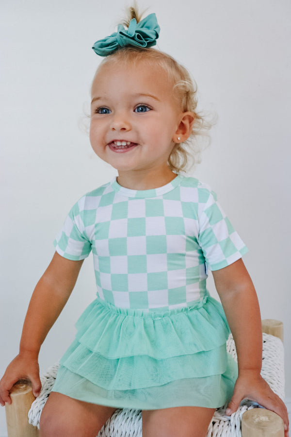 Dream Big Little Co MINT CHECKERS DREAM TUTU BODYSUIT DRESS