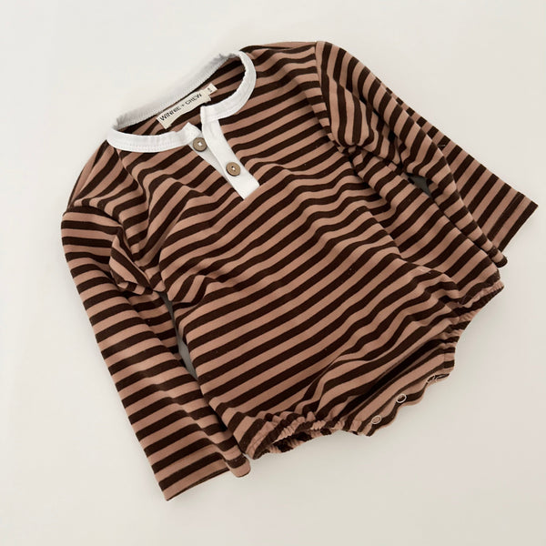 Winnie + Crew Kirby Striped Romper in Brown