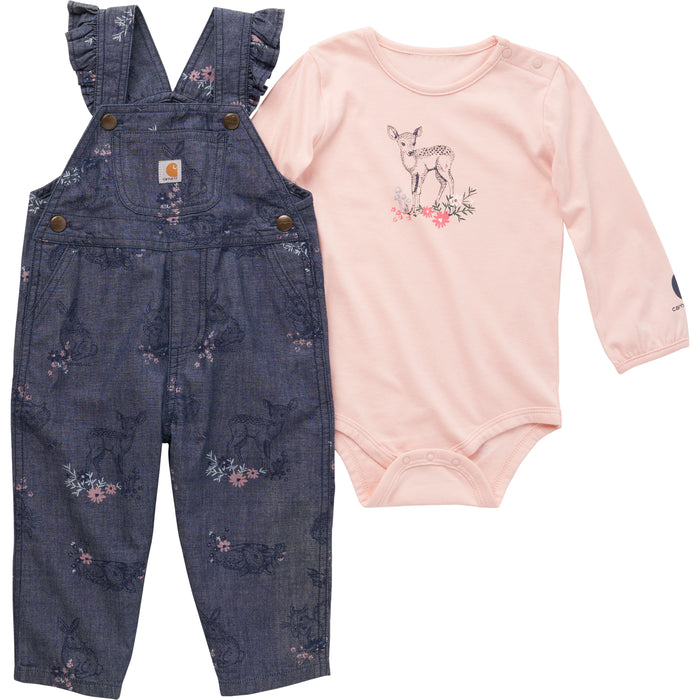 Carhartt Long Sleeve Bodysuit and Chambray Overall Set