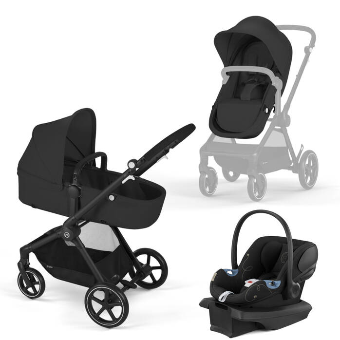 Cybex EOS 5-in-1 Travel System Stroller + Lightweight Aton G Infant Car Seat, Moon Black