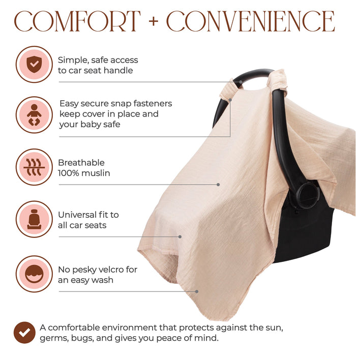 Comfy Cubs Muslin Cotton Baby Car Seat Cover by Comfy Cubs - Blush
