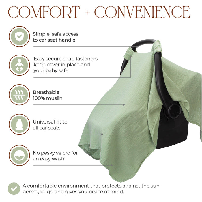Comfy Cubs Muslin Cotton Baby Car Seat Cover by Comfy Cubs - Sage