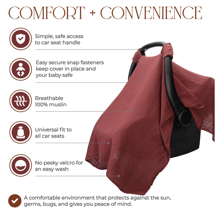 Comfy Cubs Muslin Cotton Baby Car Seat Cover by Comfy Cubs - Wine