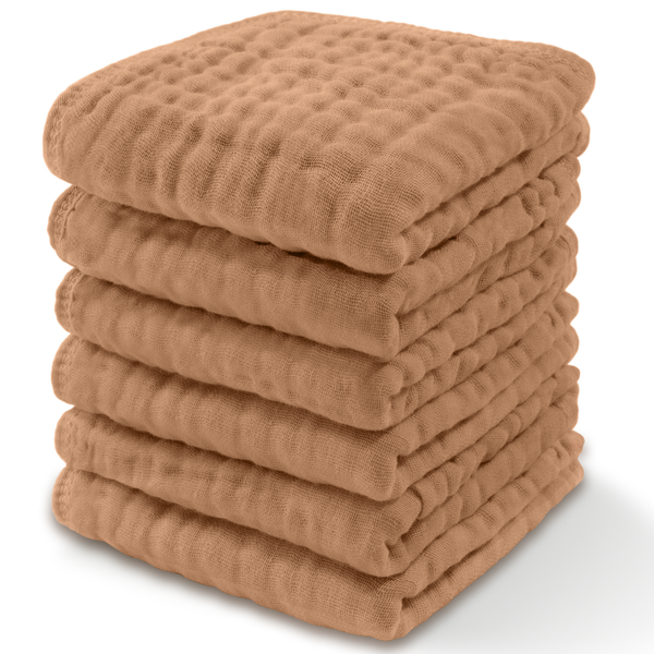 Comfy Cubs Muslin Cotton Baby Washcloths - Caramel