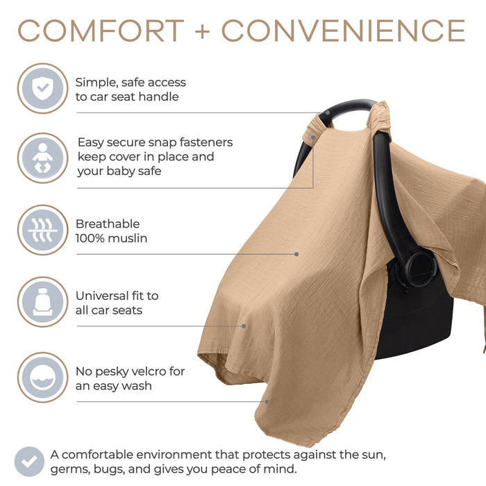 Comfy Cubs Muslin Cotton Baby Car Seat Cover by Comfy Cubs - Cedar