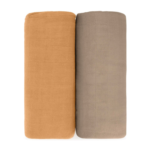 Comfy Cubs Muslin Swaddle Blanket, 2 Pack - Cedar & Caramel