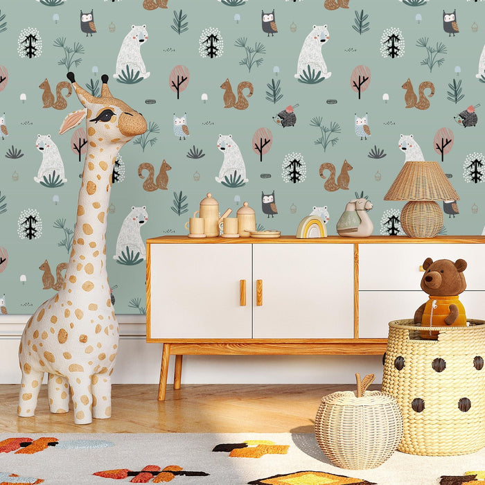 TeepeeJoy Bear Peel and Stick Wallpaper or Traditional Wallpaper - Charming Forest