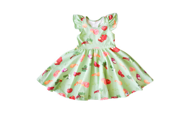 Worthy Threads Ruffle Twirly Dress in Greens Market