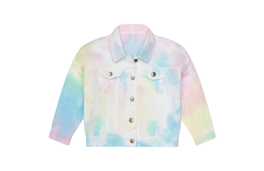 Worthy Threads Kids Pastel Multi Tie Dye Oversized Denim Jacket