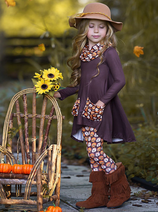 Mia Belle Girls Furry Friends Slouch Pocket Tunic, Scarf and Legging Set