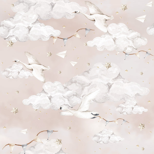 Dekornik Magic Swans Pink Wallpaper