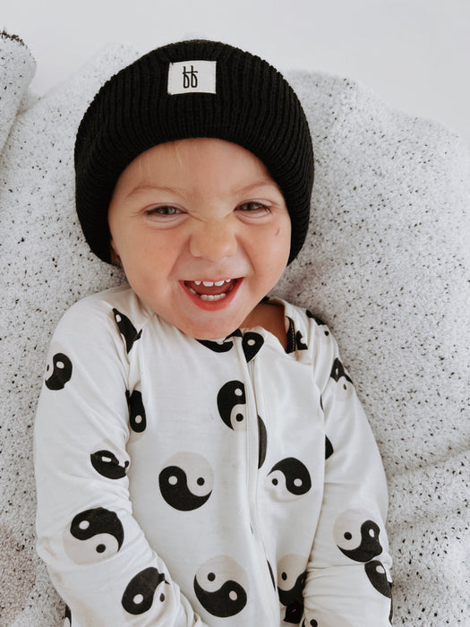 forever french baby Bamboo Zip Pajamas | Black & White Yin Yang