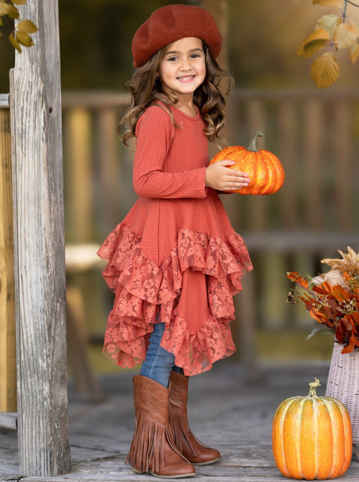 Mia Belle Girls Style Queen Rust Lace Tunic