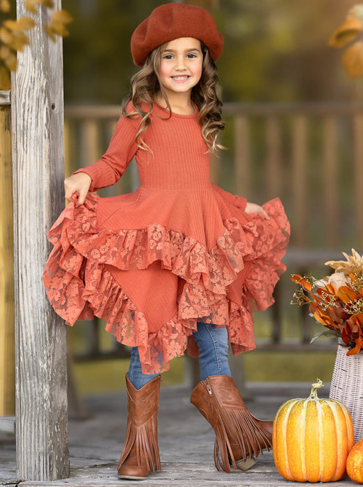 Mia Belle Girls Style Queen Rust Lace Tunic