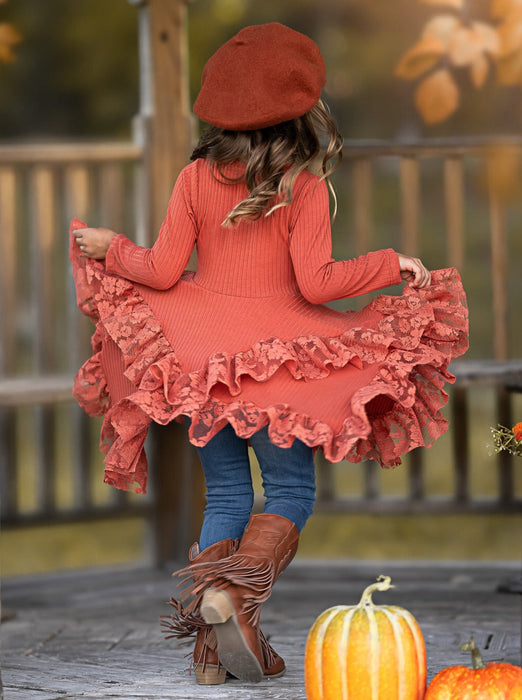 Mia Belle Girls Style Queen Rust Lace Tunic