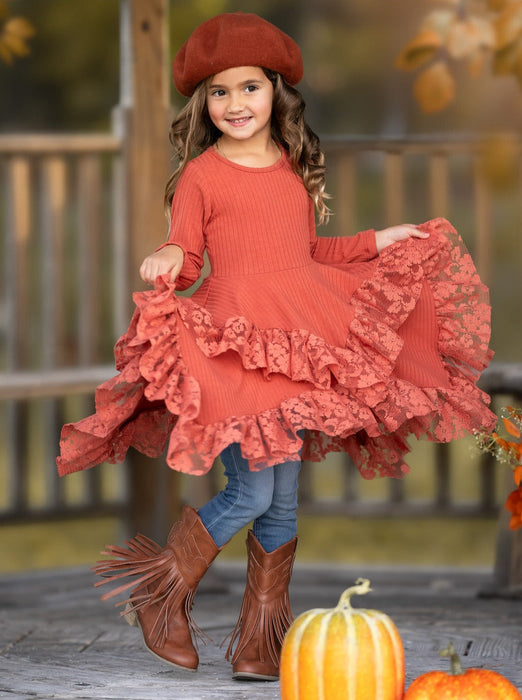 Mia Belle Girls Style Queen Rust Lace Tunic