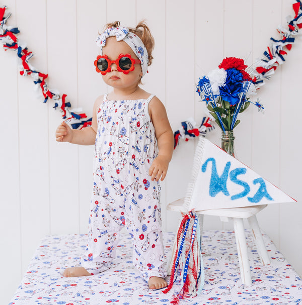 Dream Big Little Co LITTLE MISS USA DREAM SMOCKED JUMPSUIT