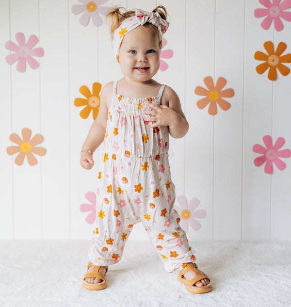 Dream Big Little Co YIN YANG DAISIES SMOCKED JUMPSUIT