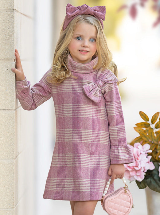 Mia Belle Girls Pretty Pink Tartan Plaid Long Sleeve Shift Dress