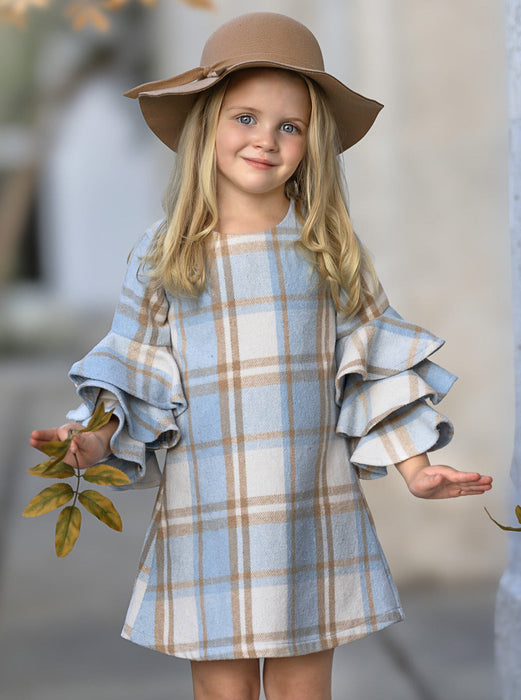 Mia Belle Girls Adorable Plaid Tiered Sleeve Sweater Dress