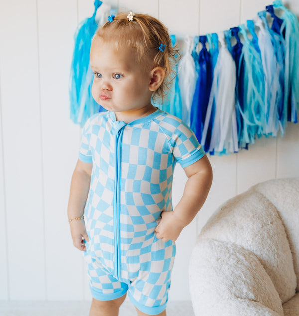 Dream Big Little Co OCEAN WAVES CHECKS DREAM SHORTIE