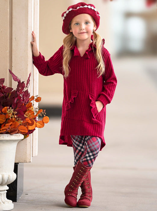 Mia Belle Girls Festive Plaid Girls Hooded Tunic and Legging Set