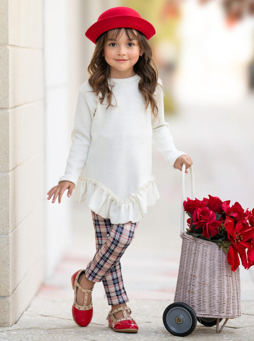 Mia Belle Girls Autumn Breeze Ruffle Tunic and Plaid Legging Set