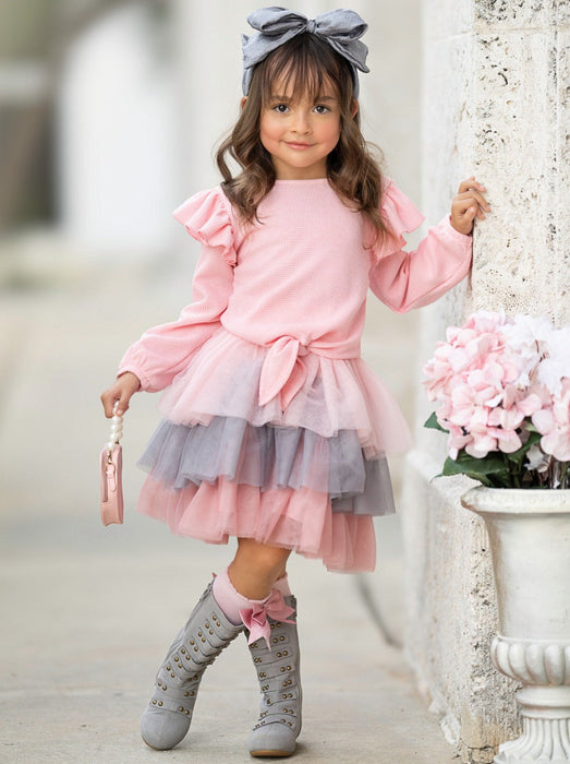 Mia Belle Girls Pink Ruffle Top and Layered Tutu Skirt Set