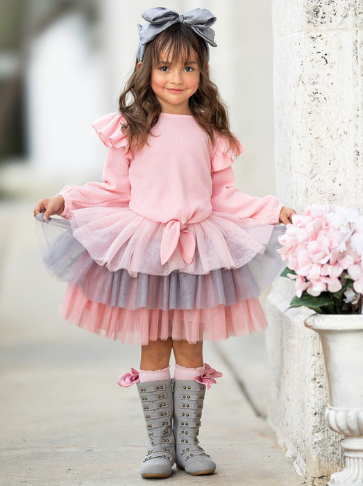 Mia Belle Girls Pink Ruffle Top and Layered Tutu Skirt Set